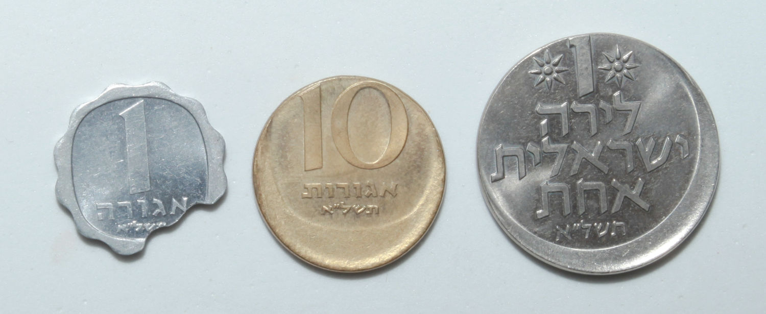 Israel - Lot of 3 coins 1, 10 agorot and 1 Lira 1971 with a star - Minting error - incorrect cut + Off center - the ...
