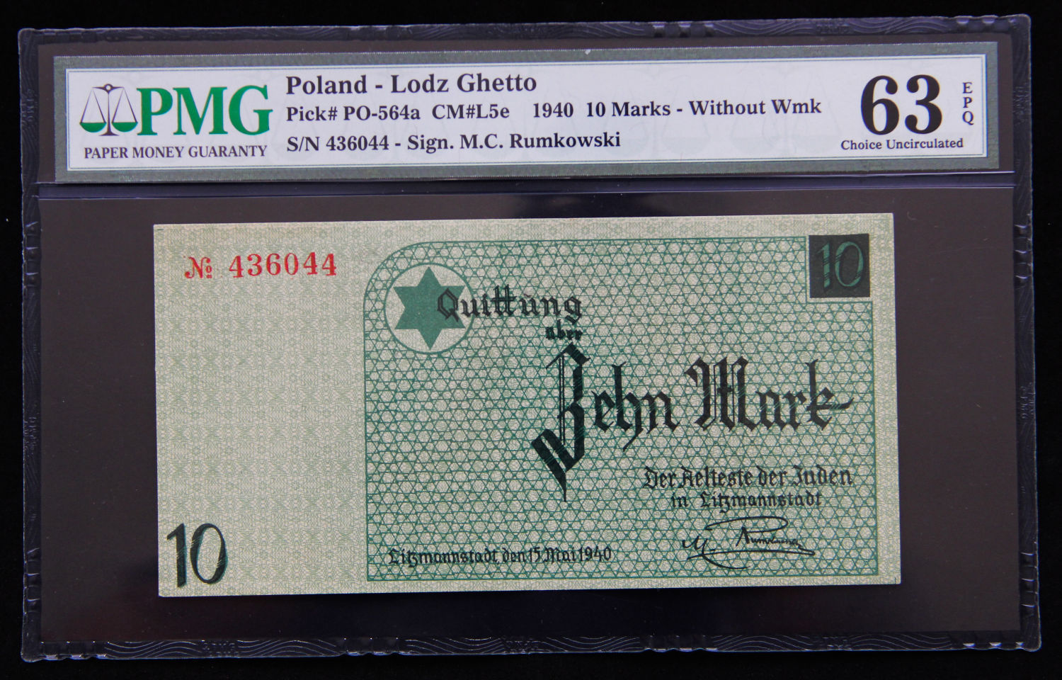 Poland - 10 mark - 1940 - ghetto Lodz - PMG 63 EPQ. - 1 0