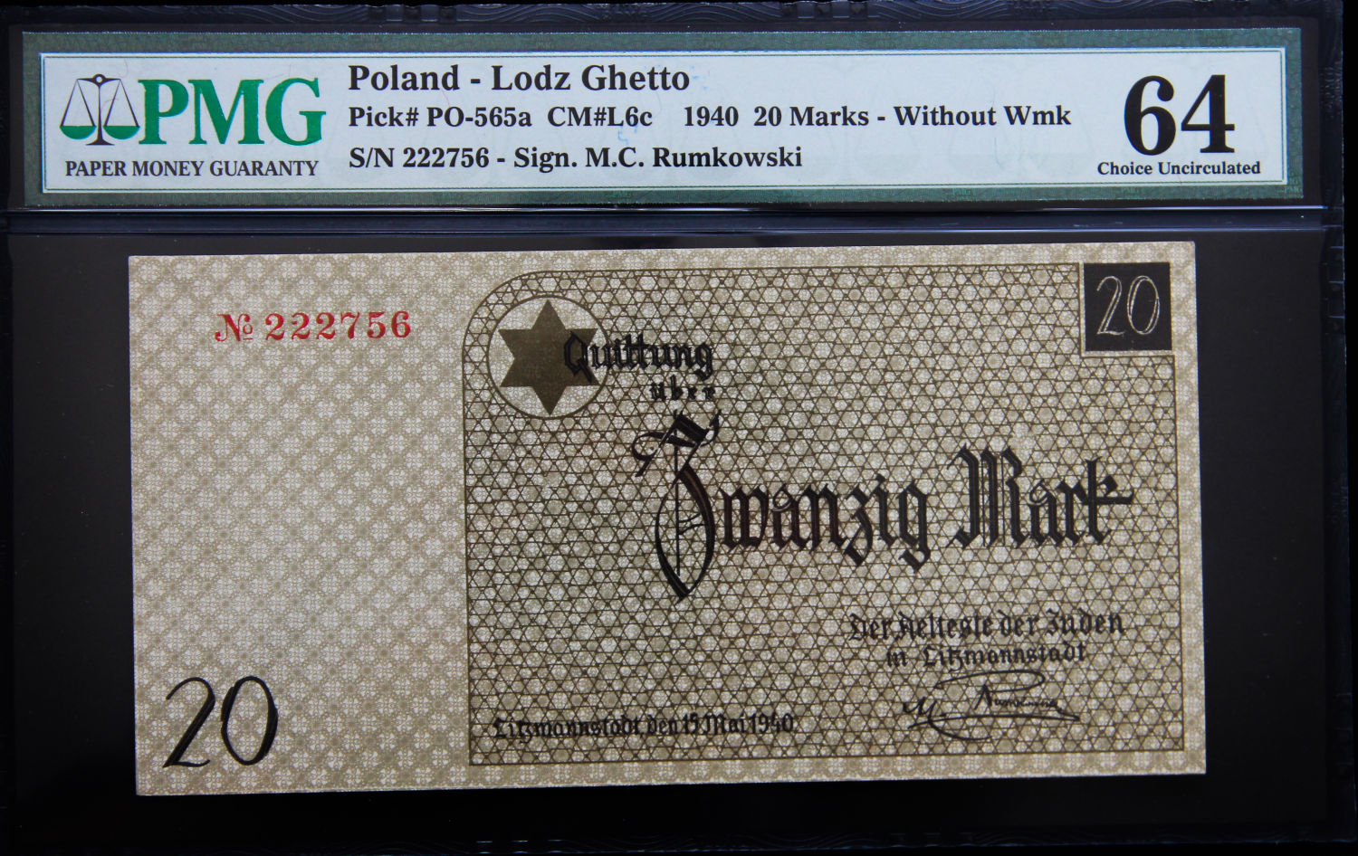 Poland - 20 mark - 1940 - ghetto Lodz - PMG 64. - 1 0