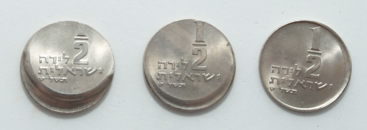 Israel - Lot of 3 coins 1/2 Lira 1979 - Minting Error - Off-Center - UNC - 1 0