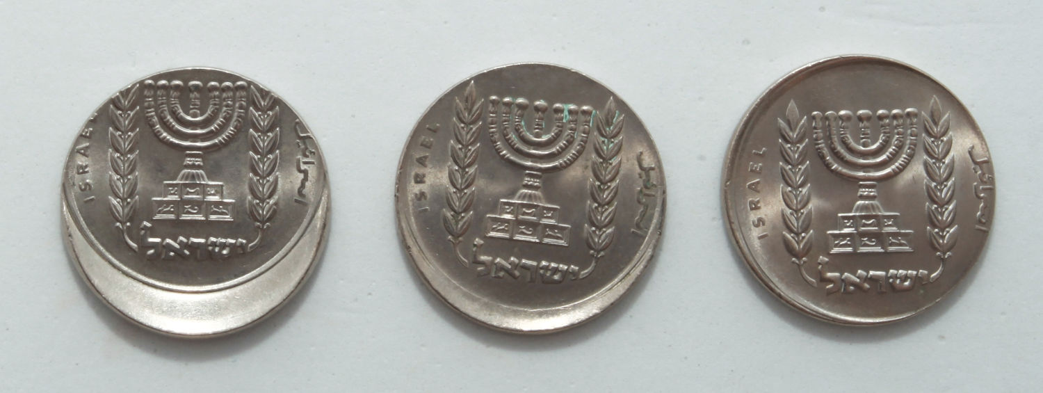 Israel - Lot of 3 coins 1/2 Lira 1979 - Minting Error - Off-Center - UNC - 1 1