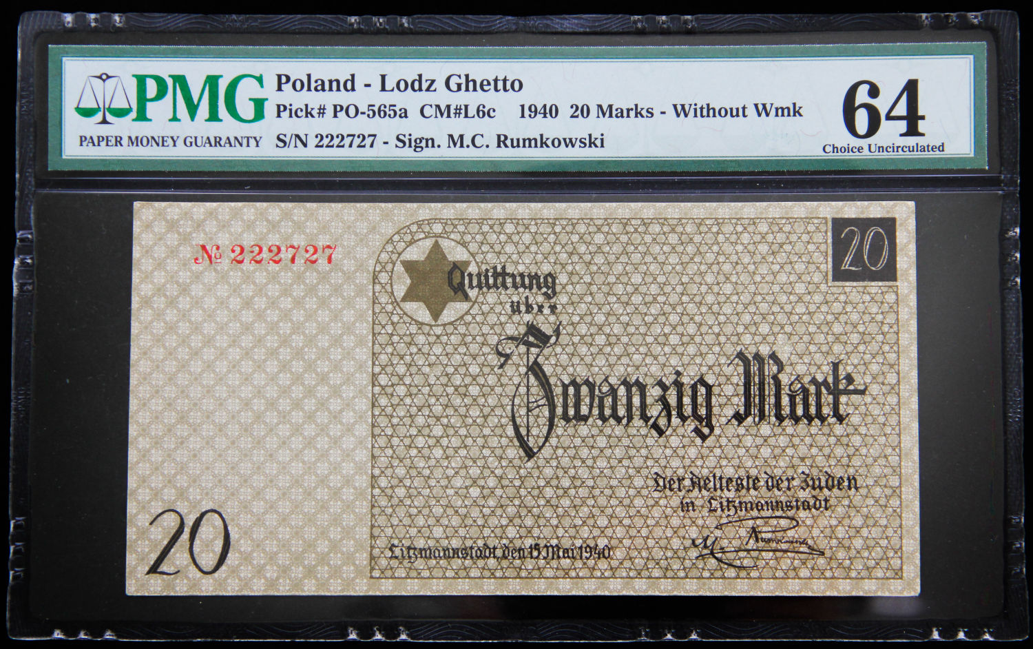 Poland - 20 mark - 1940 - ghetto Lodz - PMG 64. - 1 0
