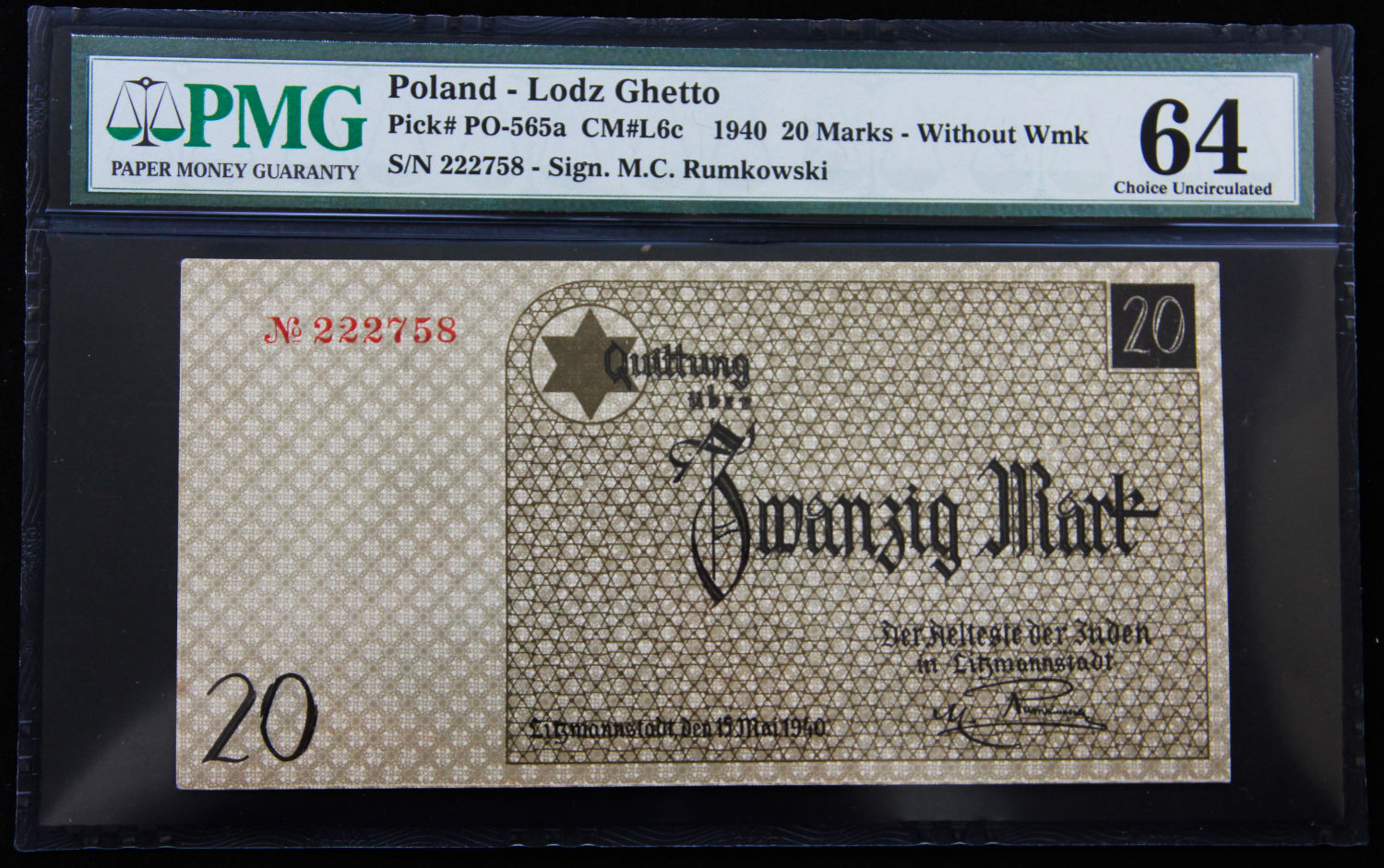 Poland - 20 mark - 1940 - ghetto Lodz - PMG 64. - 1 3