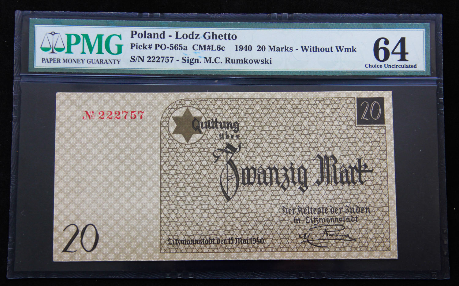 Poland - 20 mark - 1940 - ghetto Lodz - PMG 64. - 1 1