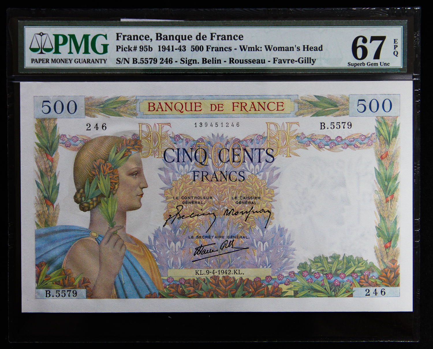 France - 500 francs 1941-1943 - PMG 67 EPQ. - 1 0