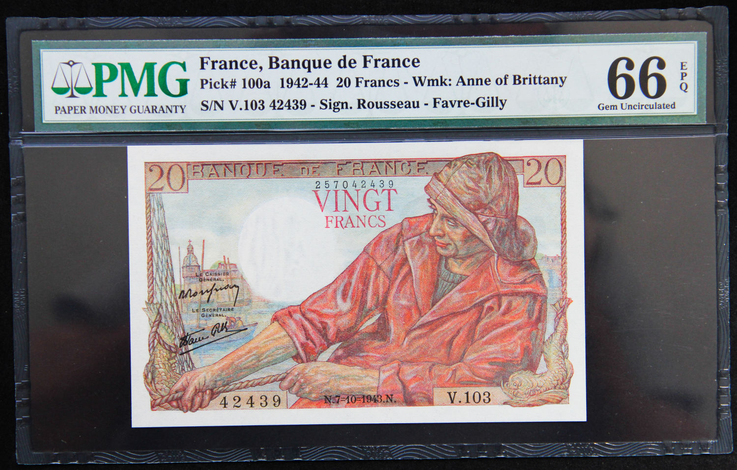 France - 20 francs 1942-1944 - PMG 66 EPQ. - 1 0