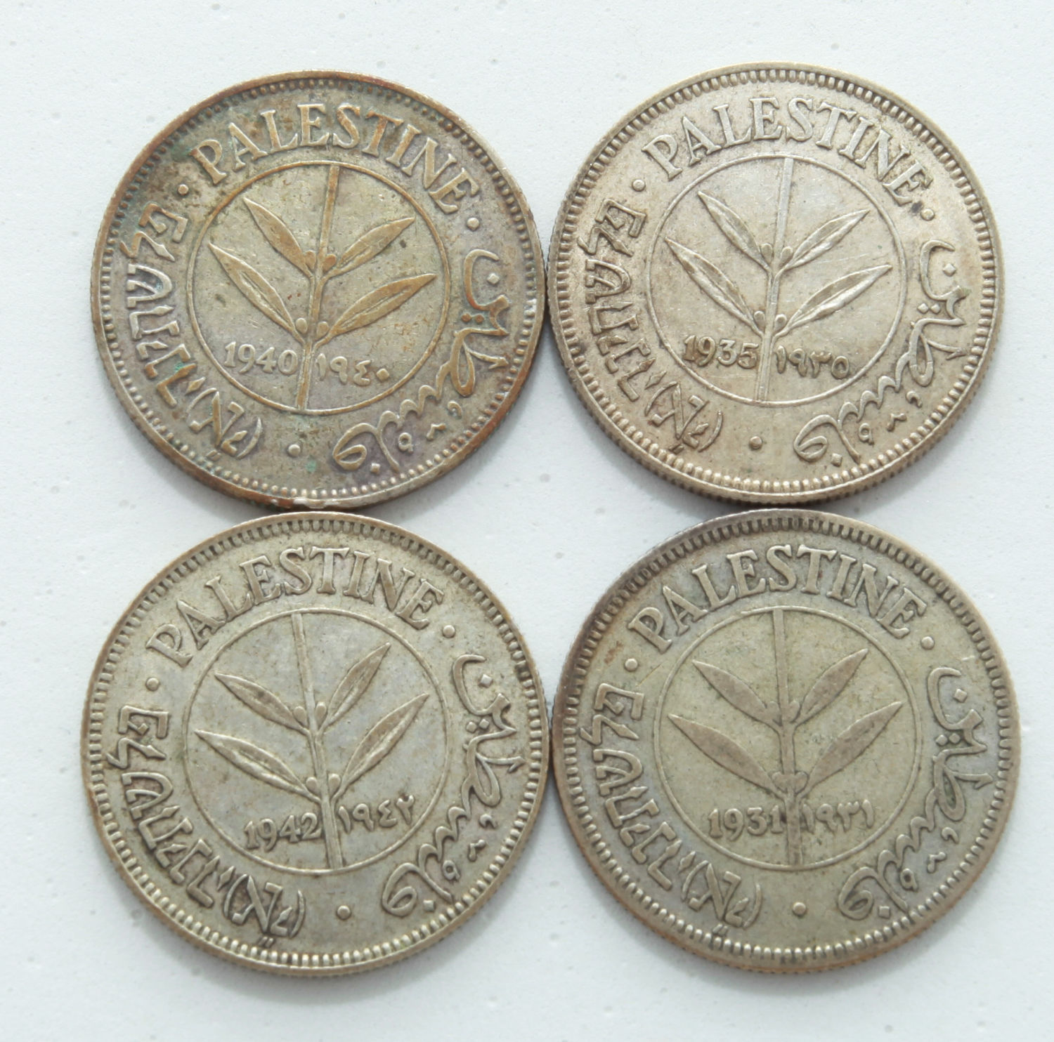 Palestine - Lot 4 Coins of 50 Mils 1931, 1935, 1940, 1942 -VF - 1 0