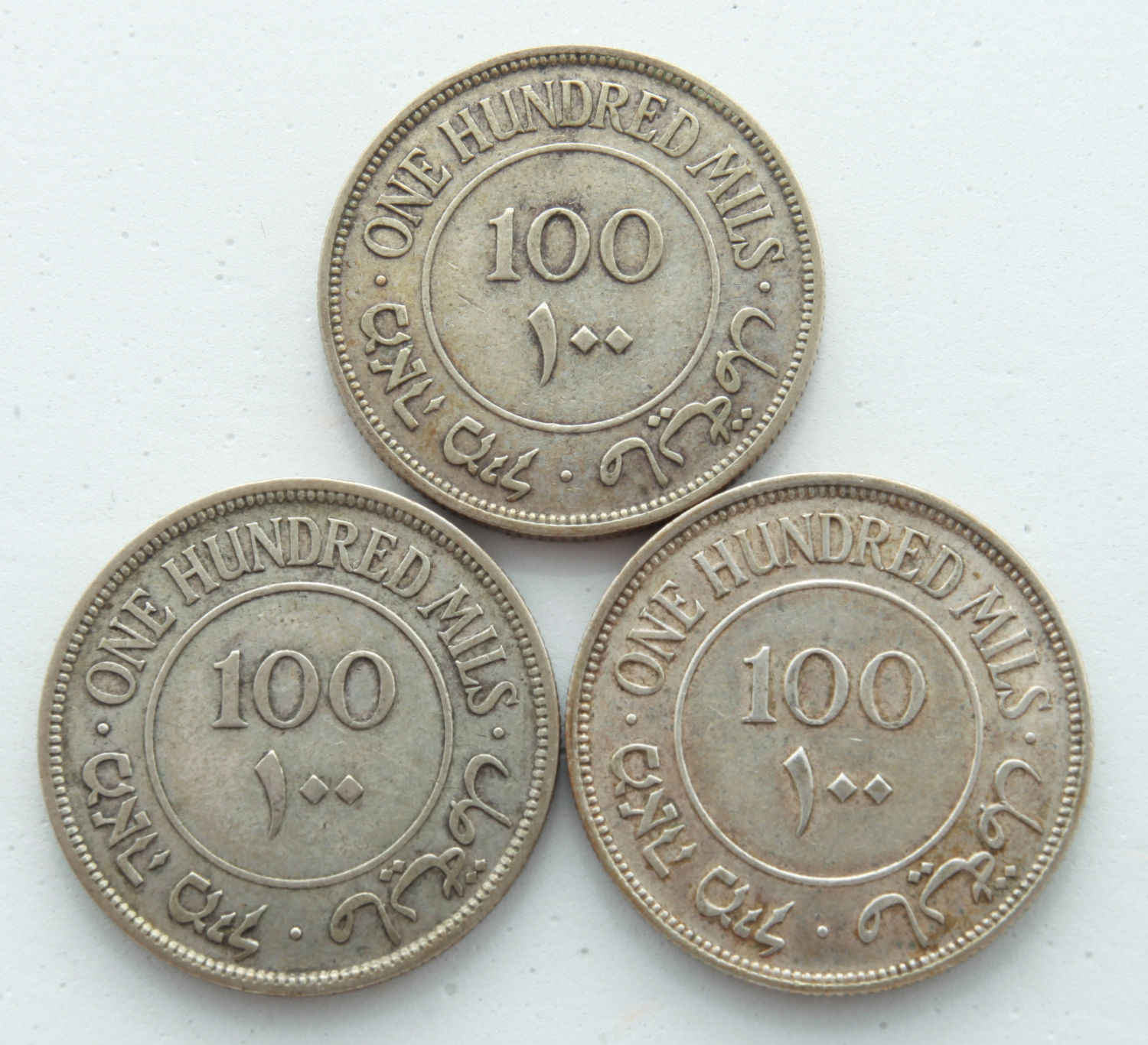 Palestine - Lot of 3 Coins of 100 Mils 1935, 1940, 1942 - XF - 1 1