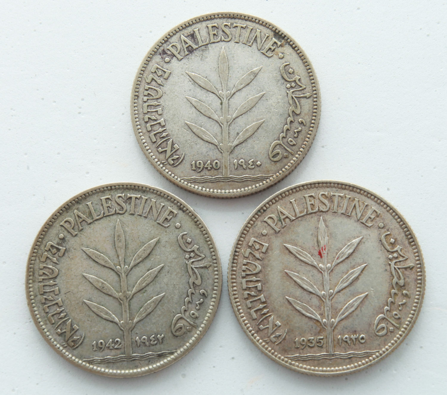 Palestine - Lot of 3 Coins of 100 Mils 1935, 1940, 1942 - XF - 1 0