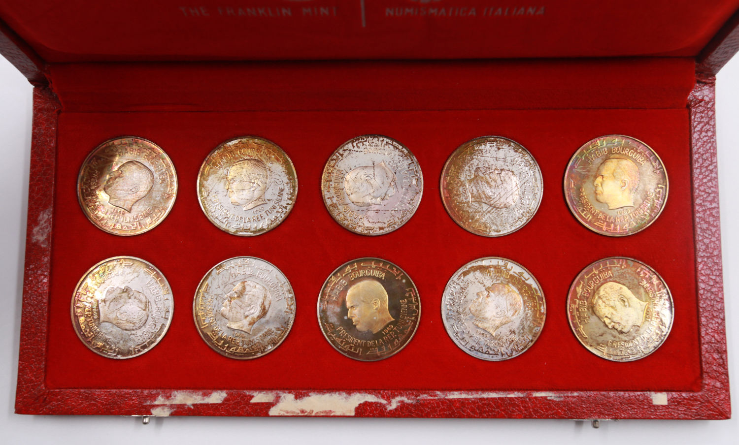 Tunisia - 10 coins 1 dinar 1969, elegant set in a luxury case - 925 silver, 20g - 1 0