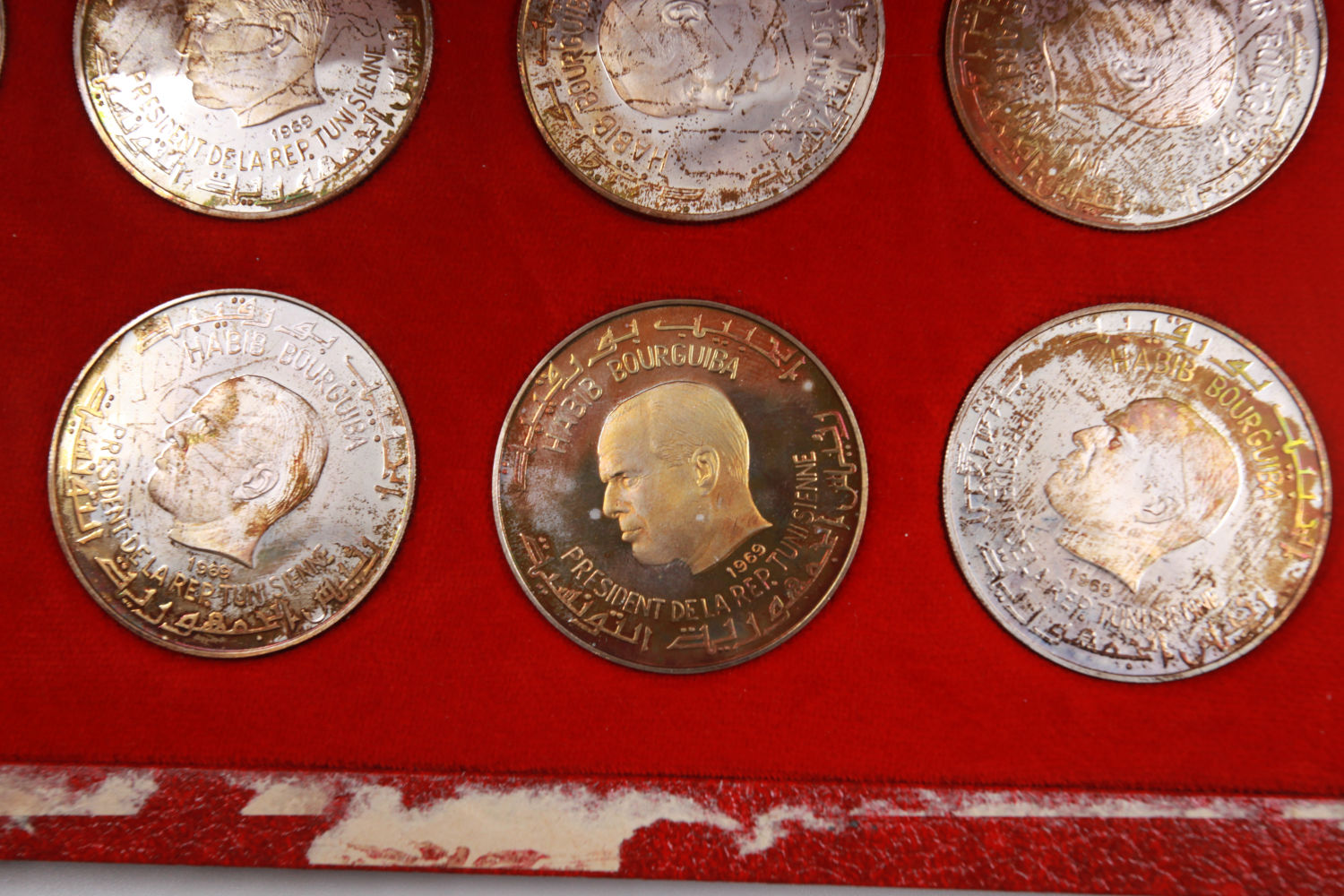 Tunisia - 10 coins 1 dinar 1969, elegant set in a luxury case - 925 silver, 20g - 1 2