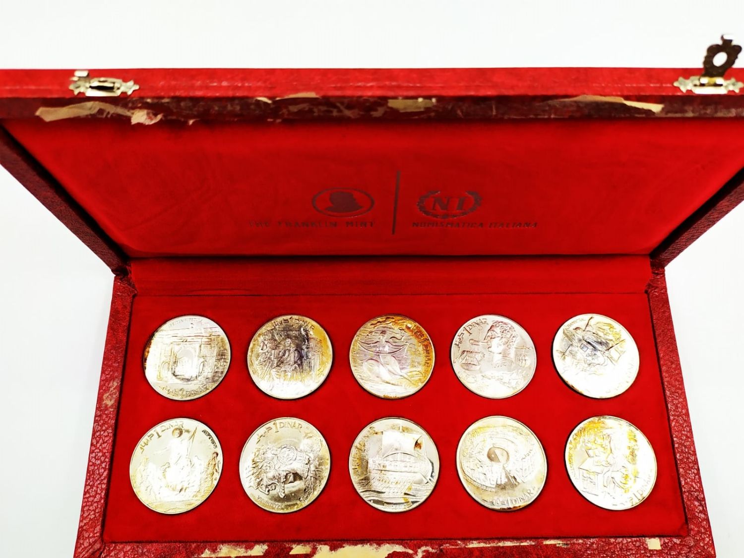 Tunisia - 10 coins 1 dinar 1969, elegant set in a luxury case - 925 silver, 20g - 1 5