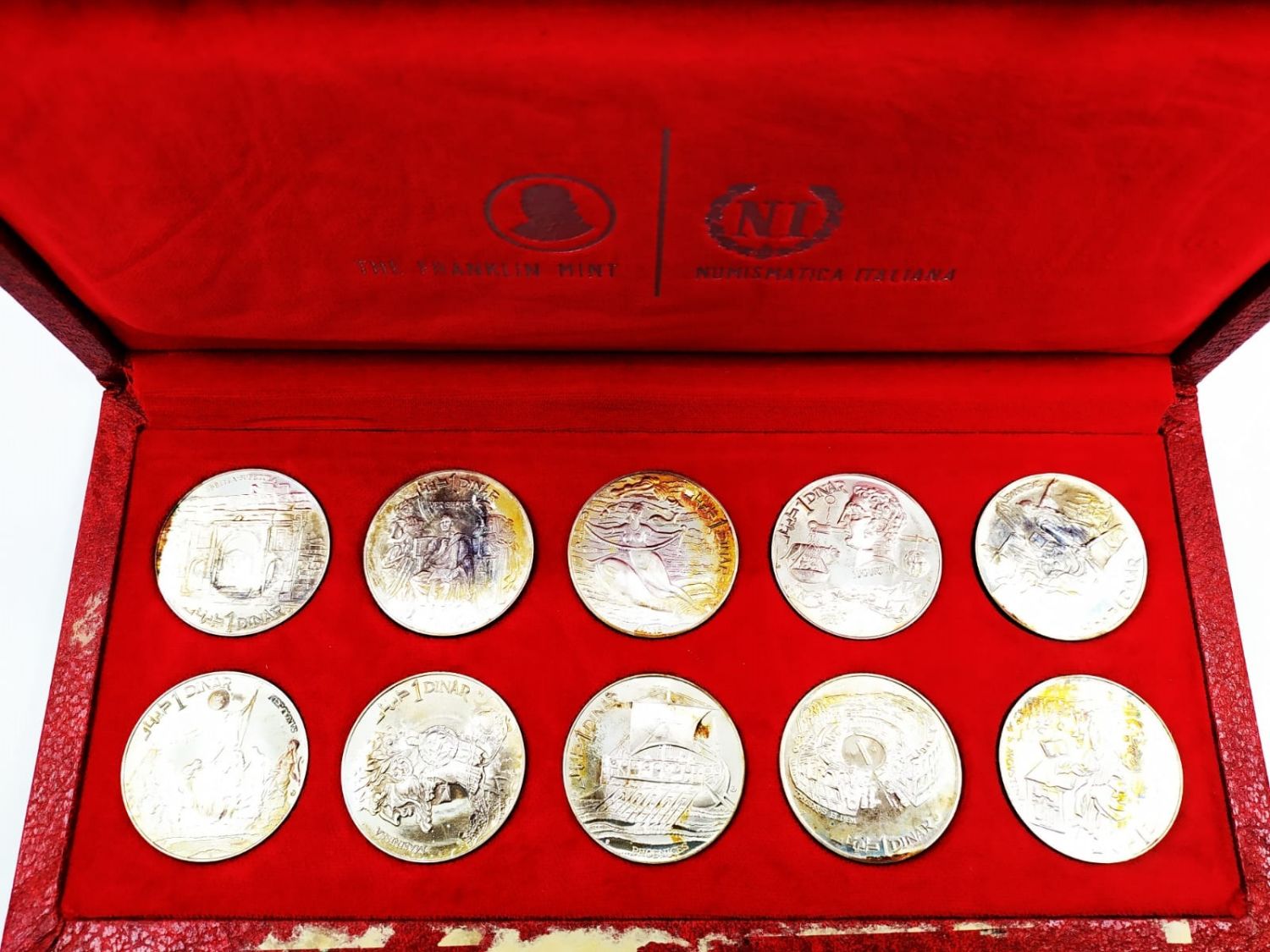 Tunisia - 10 coins 1 dinar 1969, elegant set in a luxury case - 925 silver, 20g - 1 6