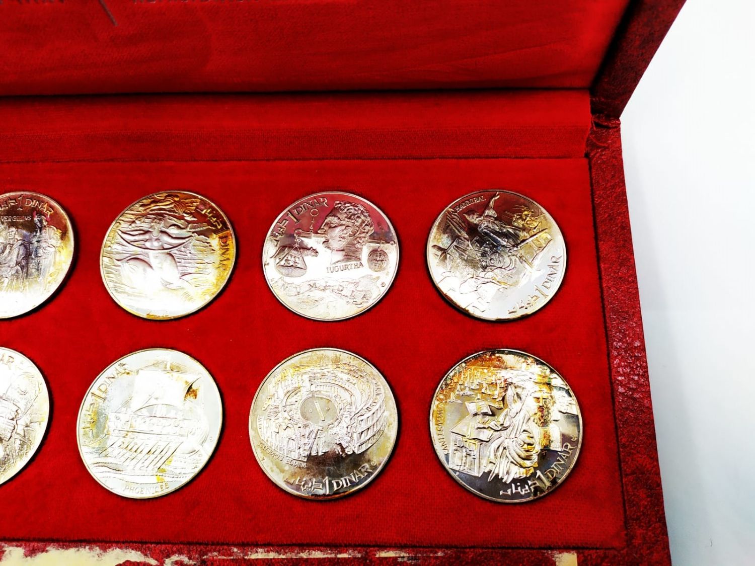 Tunisia - 10 coins 1 dinar 1969, elegant set in a luxury case - 925 silver, 20g - 1 8