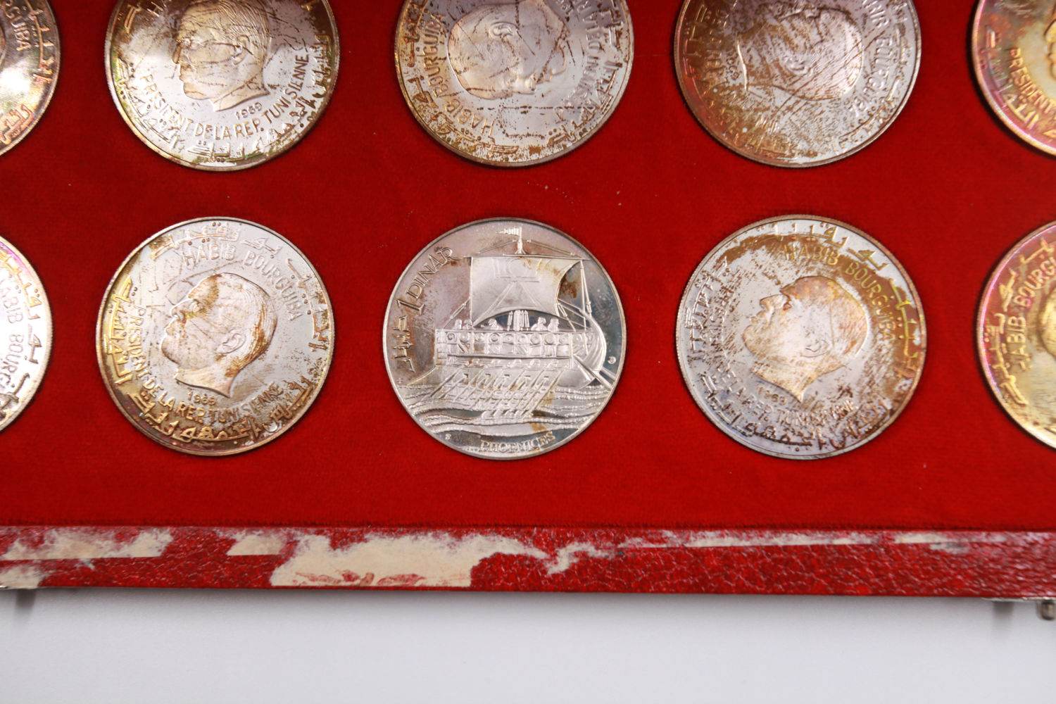 Tunisia - 10 coins 1 dinar 1969, elegant set in a luxury case - 925 silver, 20g - 1 3