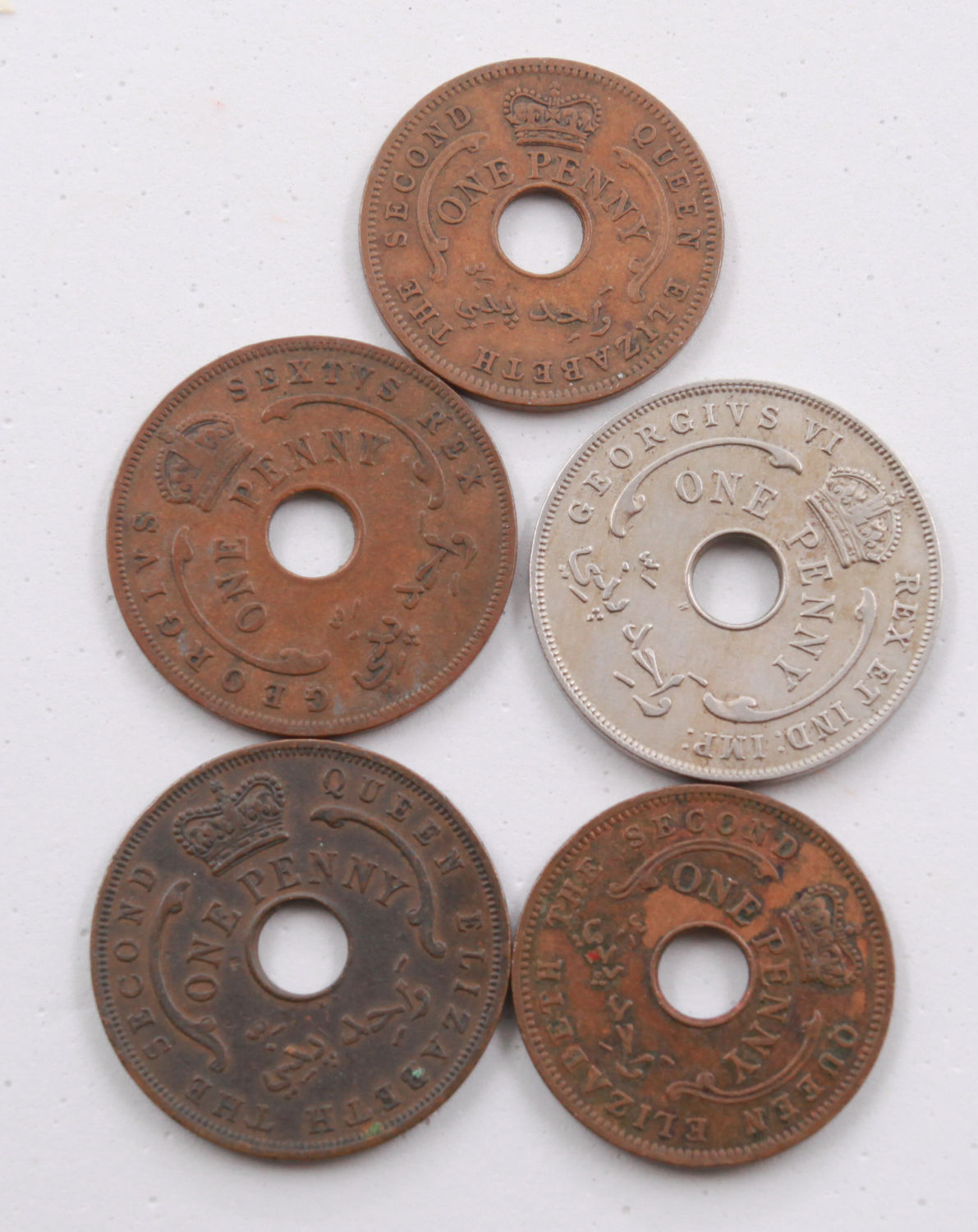 West Africa - Lot of 5 coins, 1 Penny 1946, 1952, 1958, 1959 - VF-XF - 1 0