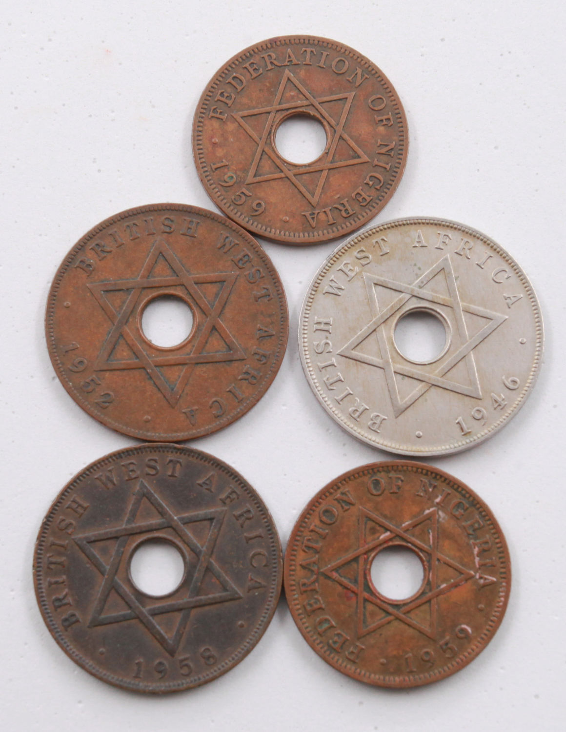 West Africa - Lot of 5 coins, 1 Penny 1946, 1952, 1958, 1959 - VF-XF - 1 1
