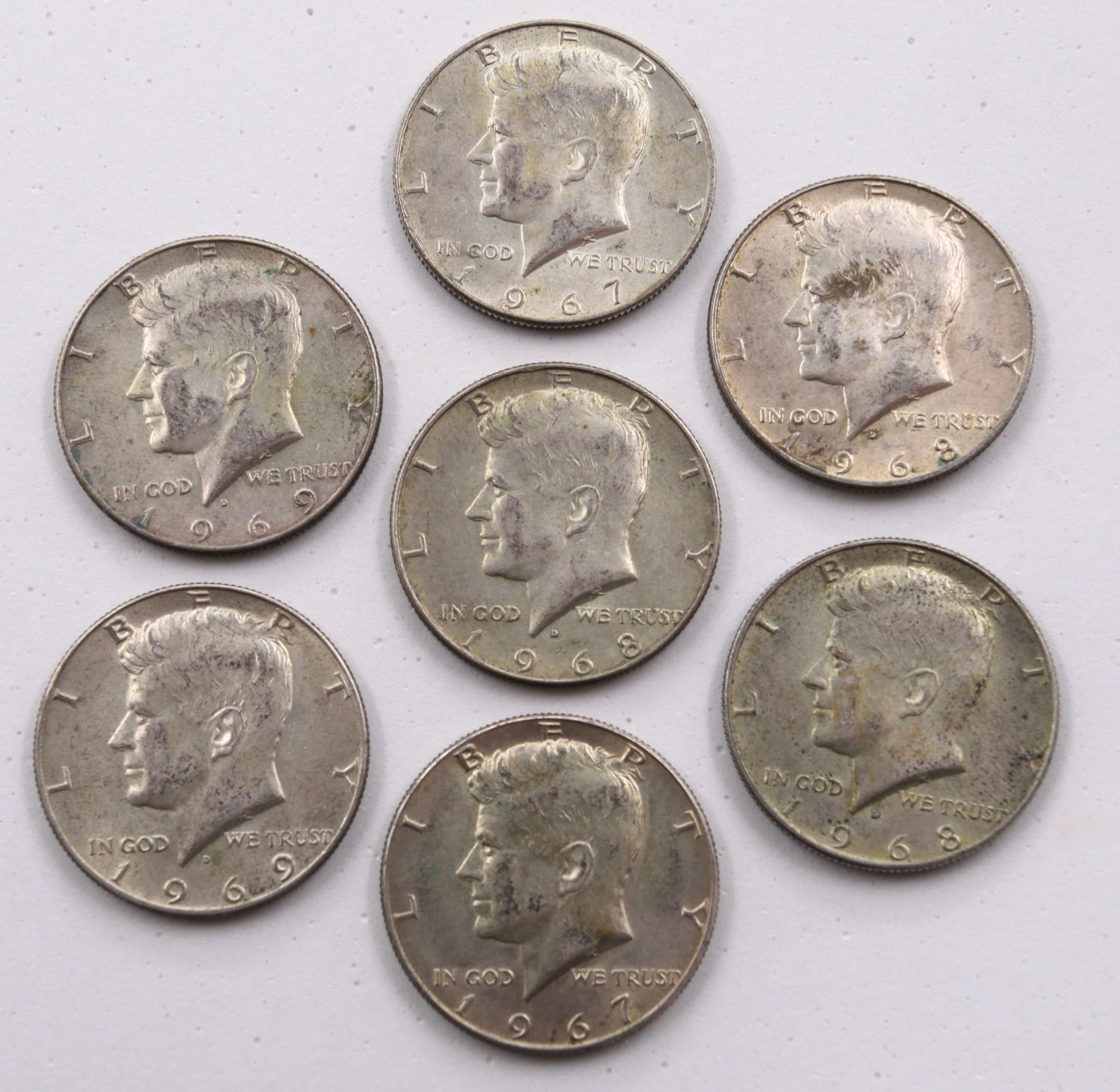 United States - Lot of 7 half-dollar coins 1967, 1968, 1969 - 400 silver, 11.5 g, 30.6 mm - 1 0