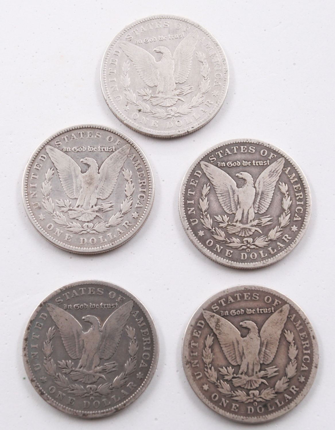 United States - Lot of 5 Morgan Dollar Coins 1887, 1889, 1890 - Silver 900, 26g (per unit), 38.1mm - 1 1