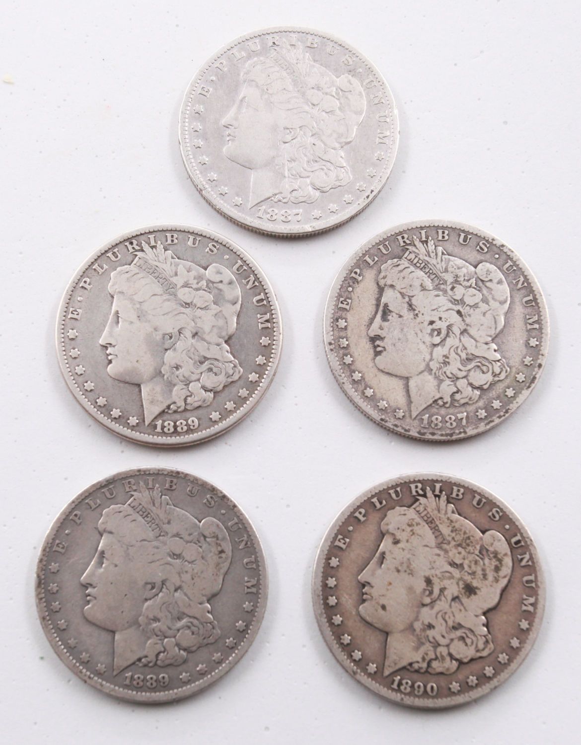 United States - Lot of 5 Morgan Dollar Coins 1887, 1889, 1890 - Silver 900, 26g (per unit), 38.1mm - 1 0