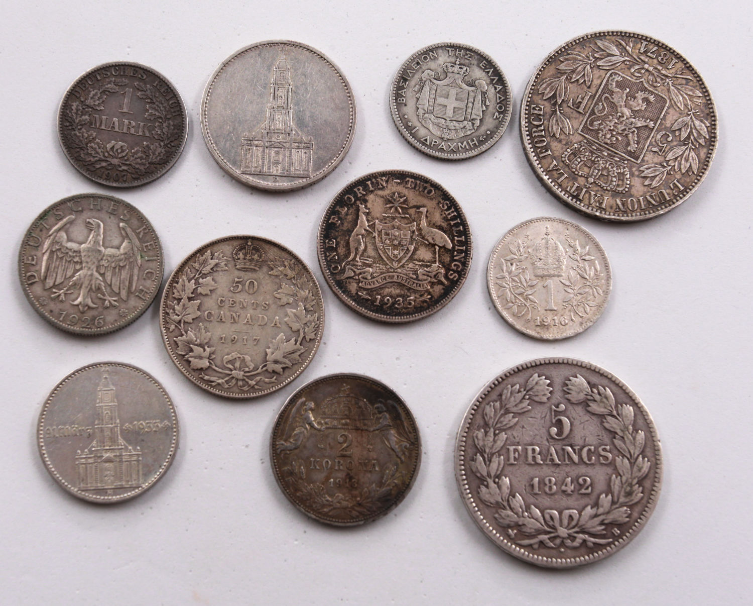 World - Lot 11 of silver coins from the world. countries, conditions and different years - 1 0