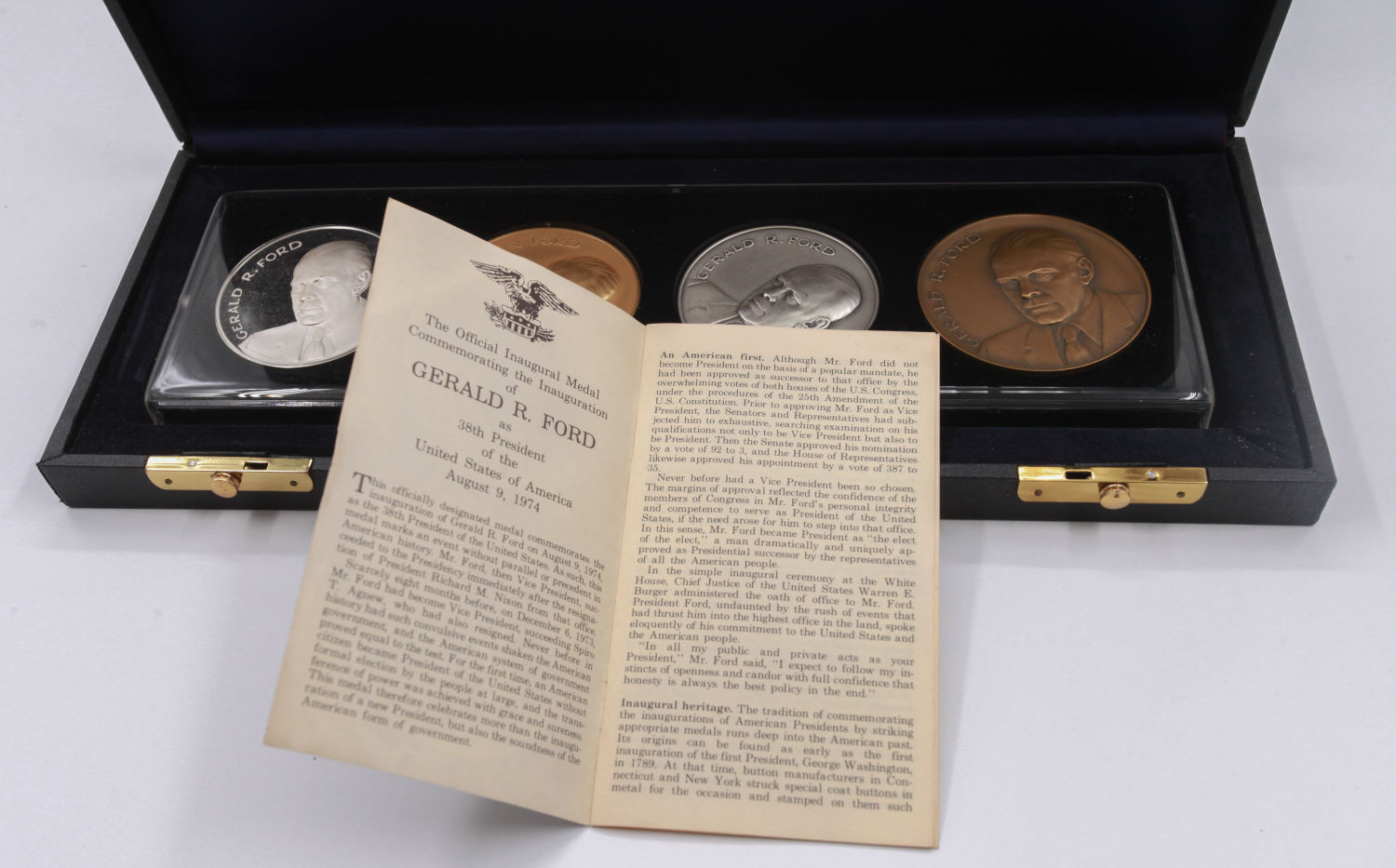 United States - Official Gerald Ford Inauguration Medal Set 4 Piece Silver Bronze Vermeil Case - 1 9