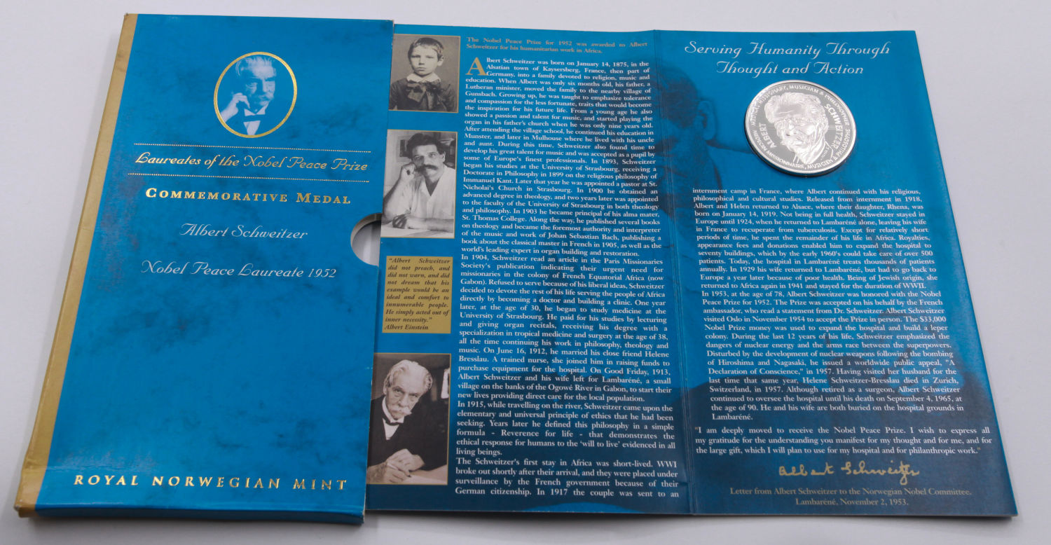 World - Lot of 5 Nobel Prize-winning medals, Menachem Begin, Anwar Sadat, Albert Schweizer, Dali Lama 14 (Tenzin ... - 1 1