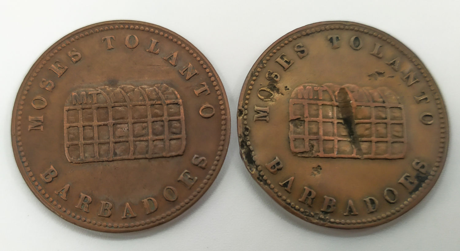 Pair of tokens - Moshe Tolanto - Freedom Without Slavery - Barbados - 1830'