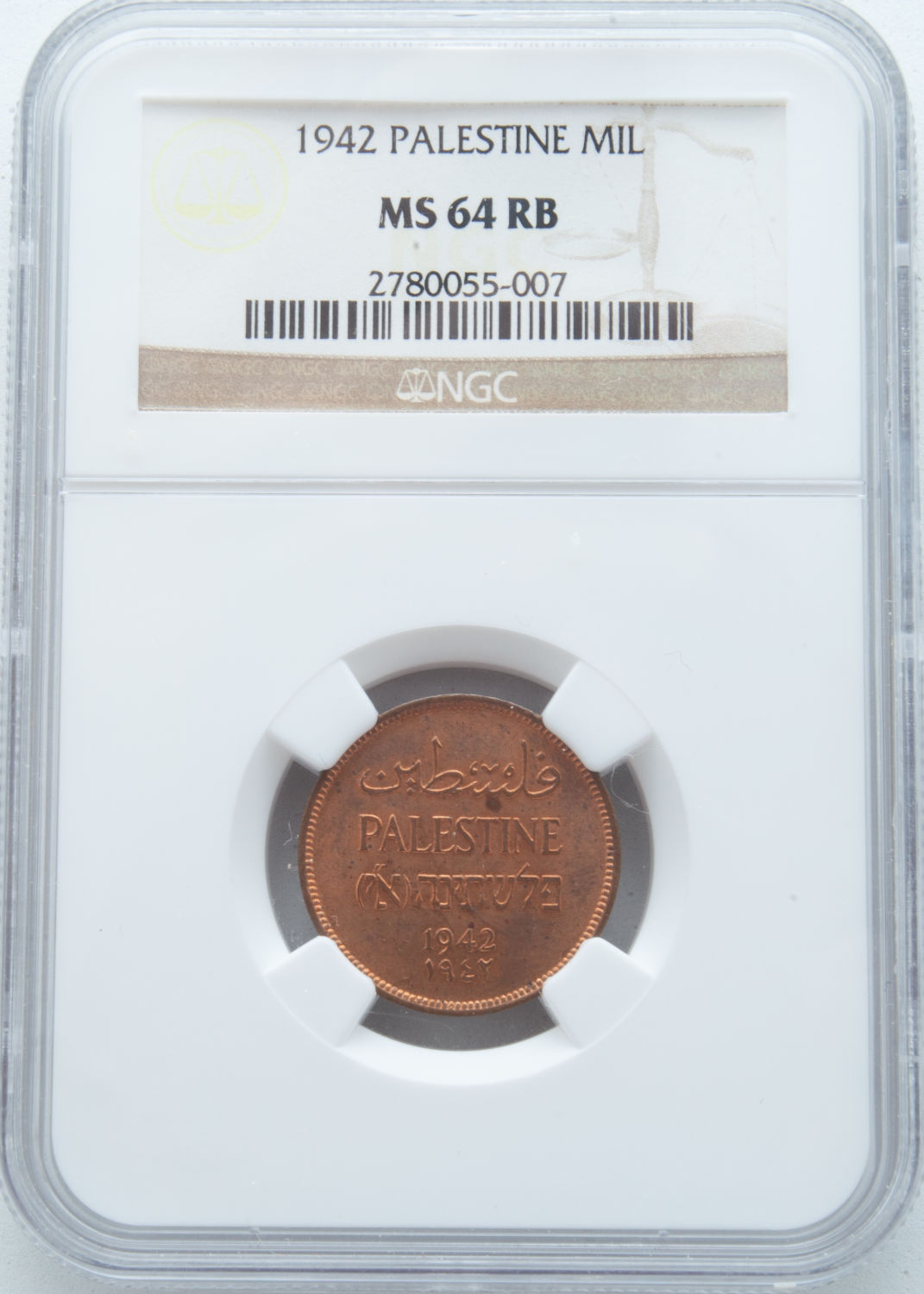 Palestine - 1 Mil 1942 - NGC 64 RB - UNC - 1 2