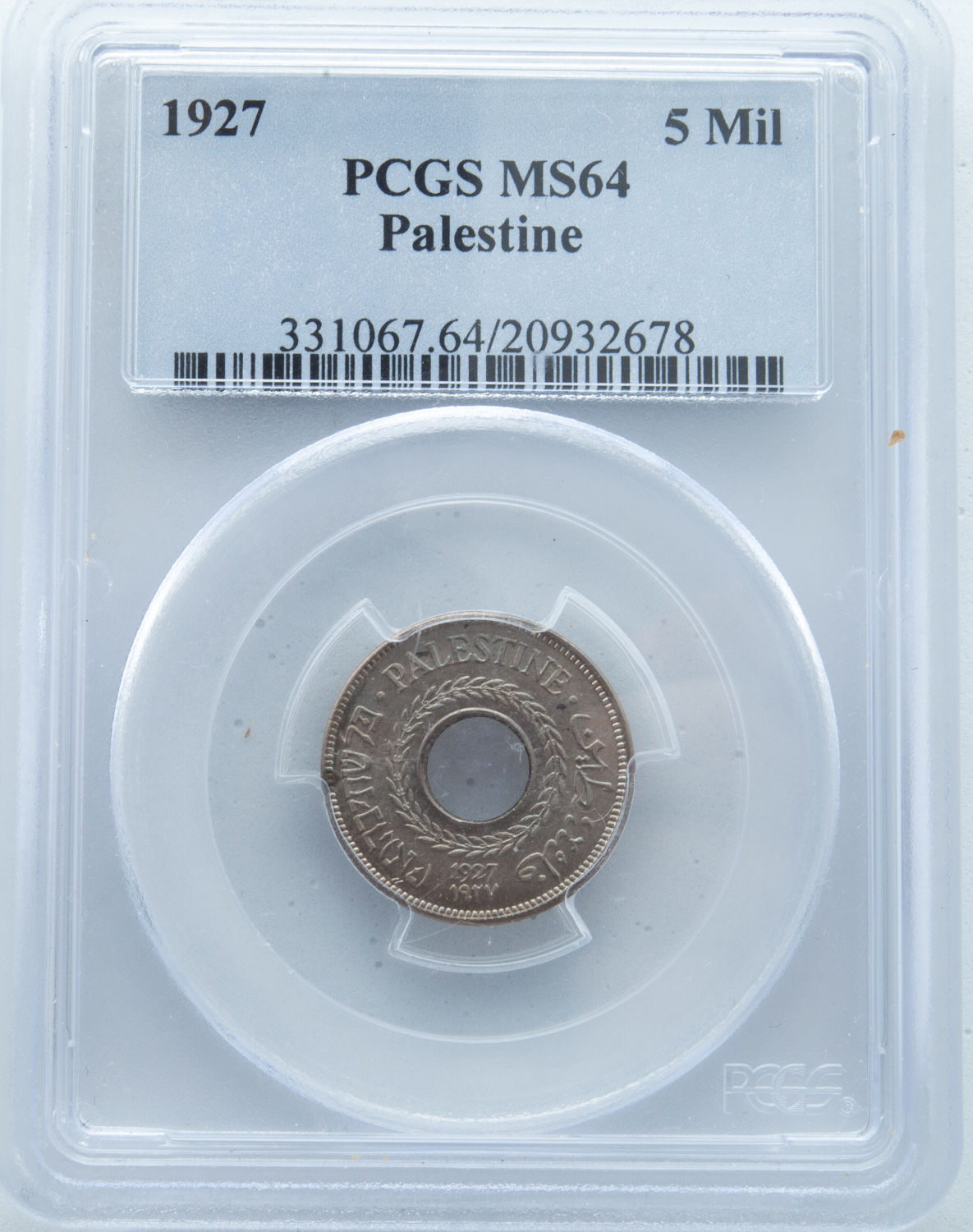 Palestine - 5 Mils 1927 - PCGS 64 - UNC - 1 2