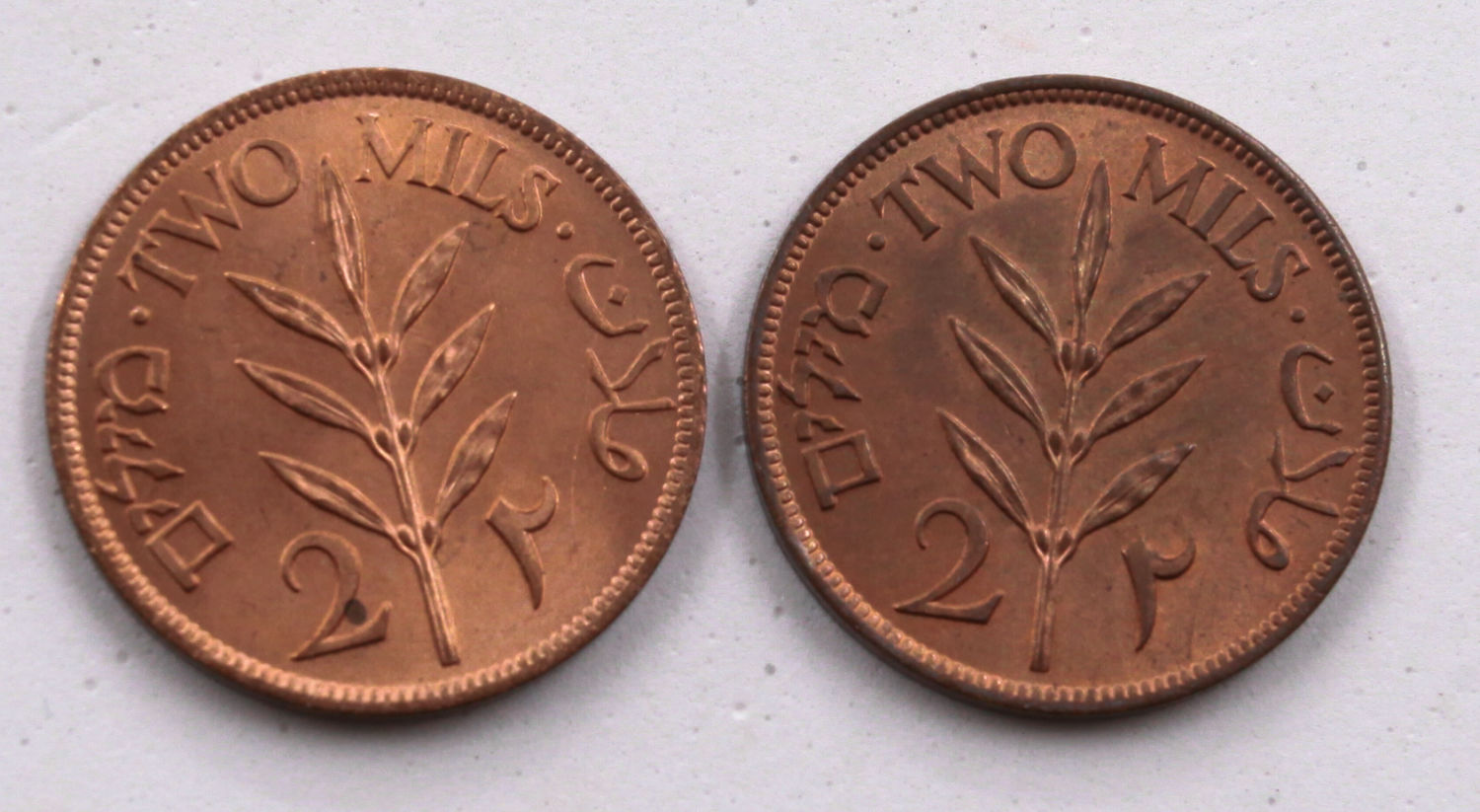Palestine - Pair of 2 coins of 2 Mils 1942 - AU-UNC - 1 1