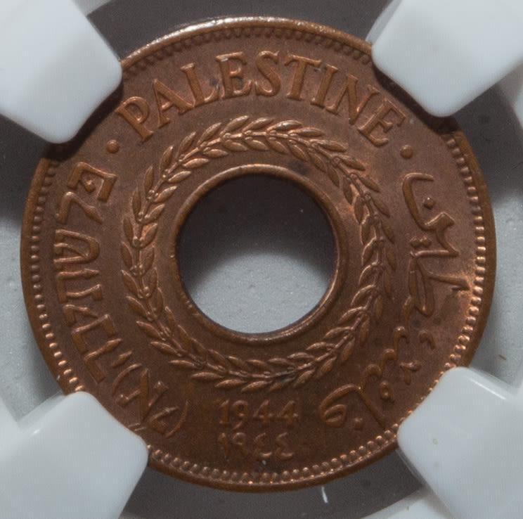 Palestine - 5 Mils 1944 Copper - NGC 63 RB - UNC - 1 0