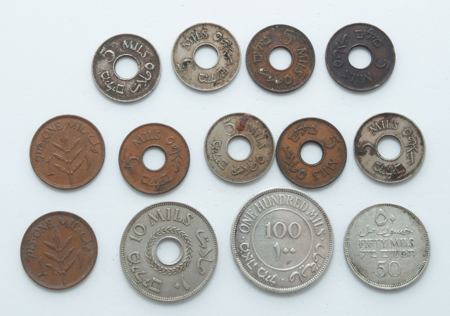 Palestine - Lot of 13 Coins - 1, 5, 10, 50, 100 Mils - Diffrent years - 1 1