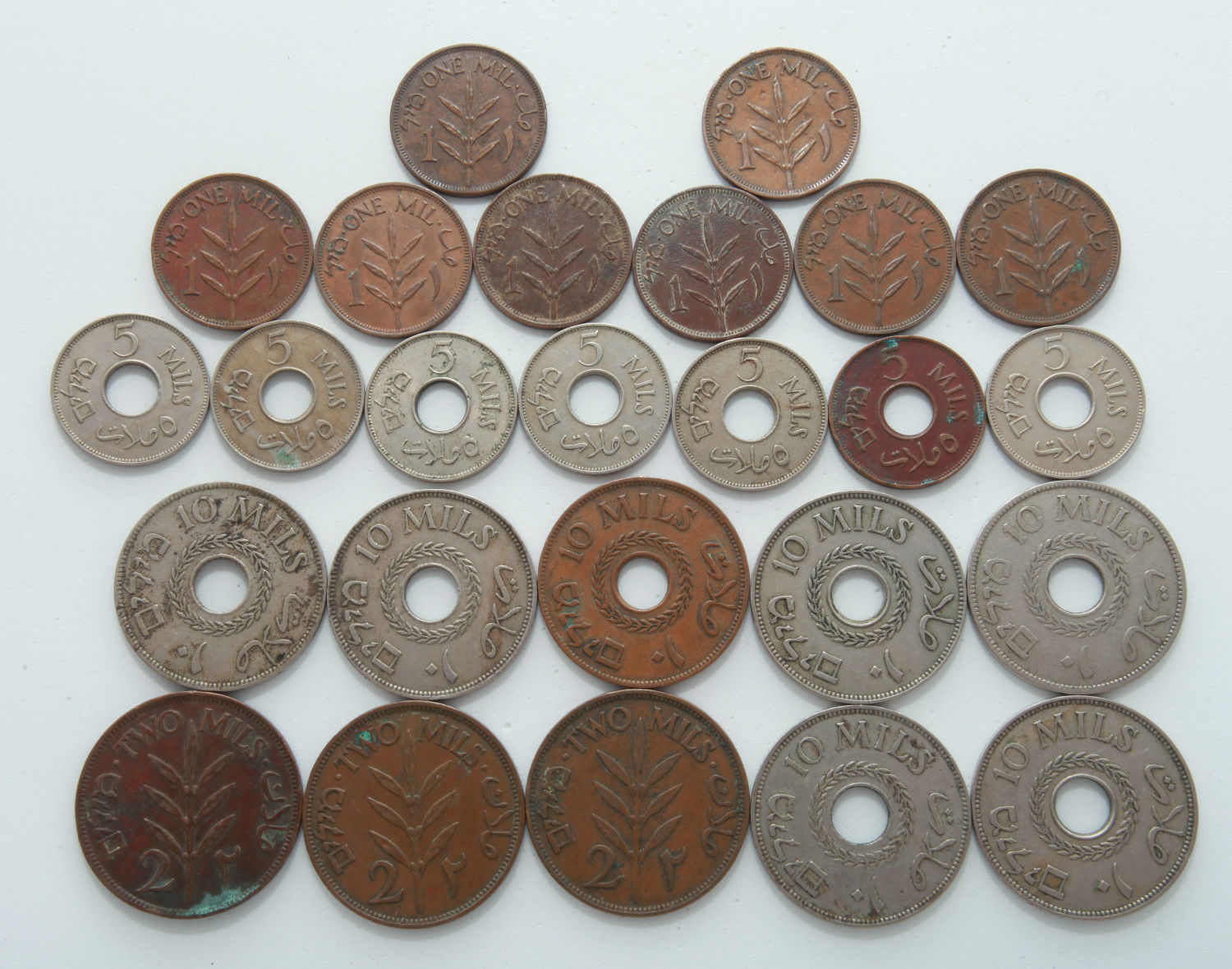 Palestine - Lot of 25 Coins - 1, 2, 5, 10 Mils - Diffrent Years - F-VF - 1 1