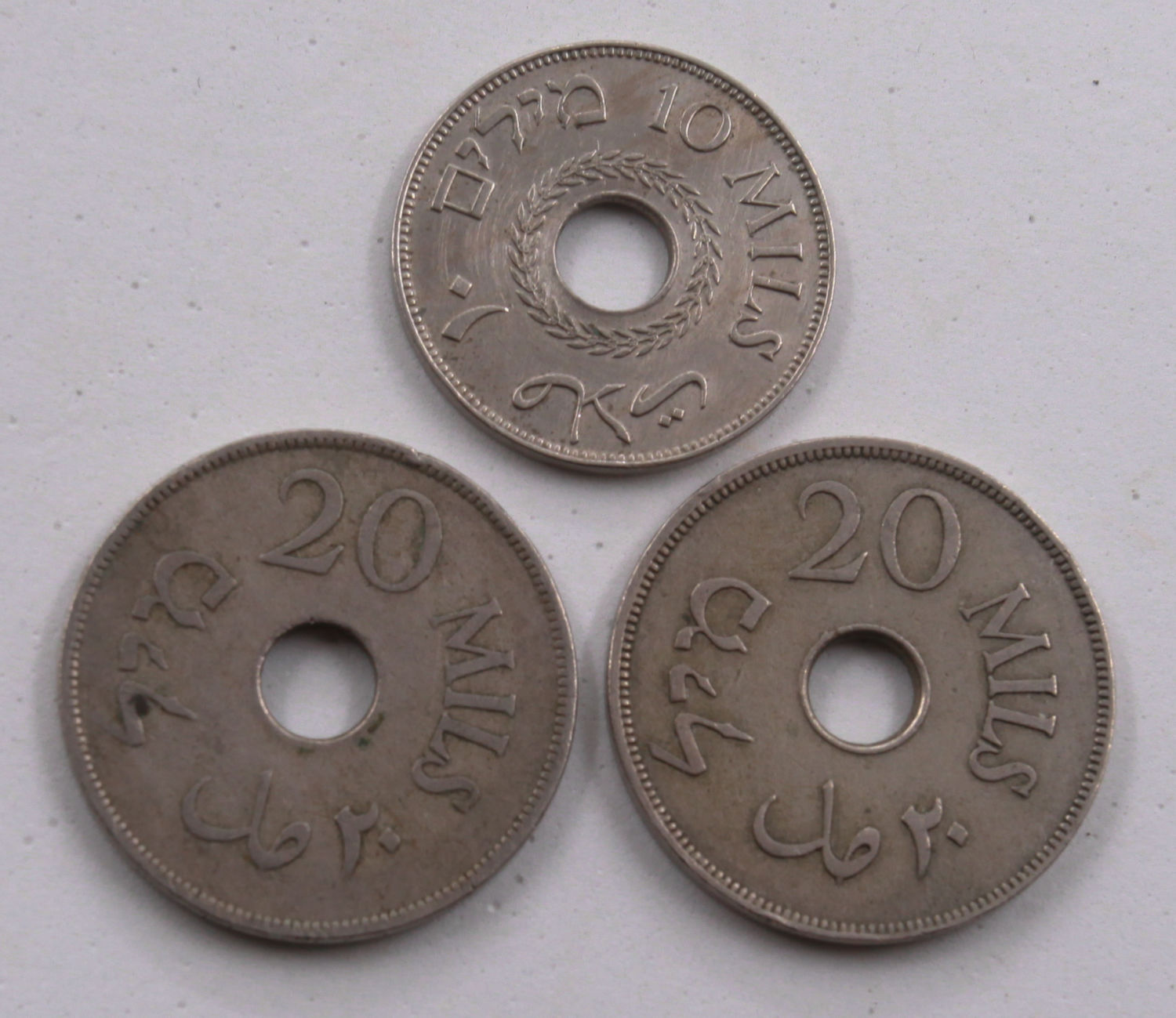 Palestine - Lot of 3 Coins 10 and 20 Mils 1946, 1927 and 1940 - VF - 1 1