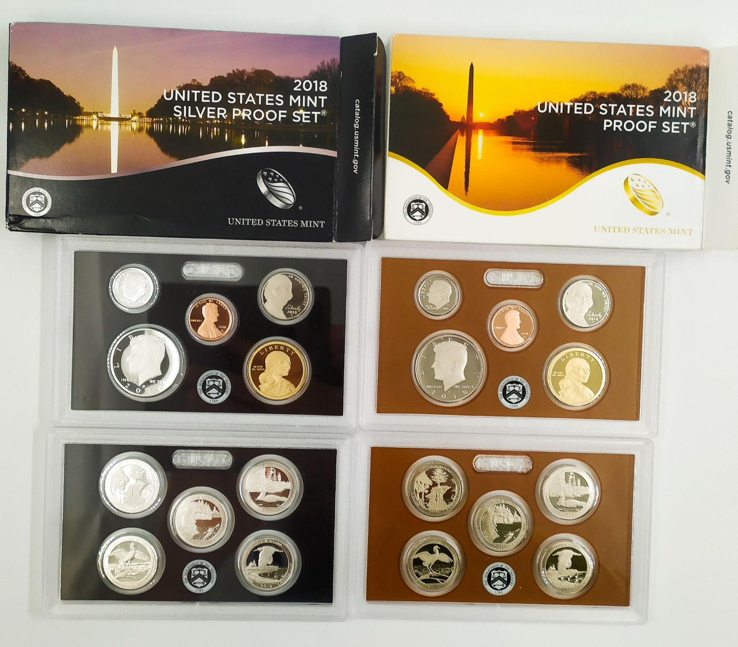 USA - 6 sets, over 70 coins, most of them Proof and silver - 2008, 2013, 2018 - 1 3