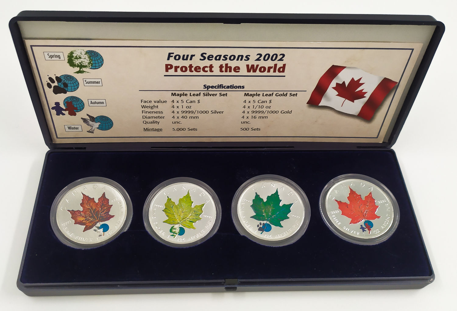 Canada - 5$ Maple Leaf "protect the world" - Four Seasons 2002 - 4x1 oz Silver - 1 0
