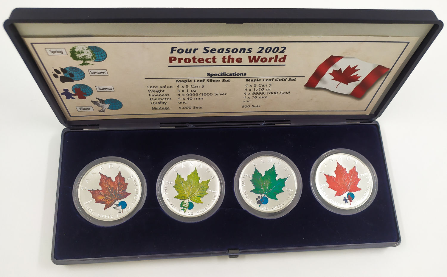 Canada - 5$ Maple Leaf "protect the world" - Four Seasons 2002 - 4x1 oz Silver - 1 2