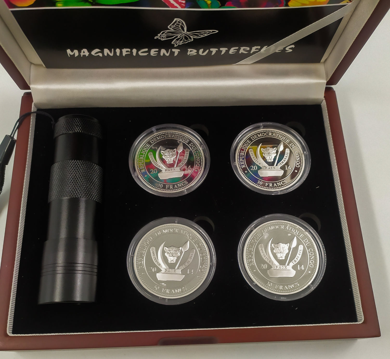 Congo - Brazzaville - 30 Francs 2014 (x4) "Magnificent Butterflies" - Coloured & UV - 4x 20g - Pure Silver - 1 2