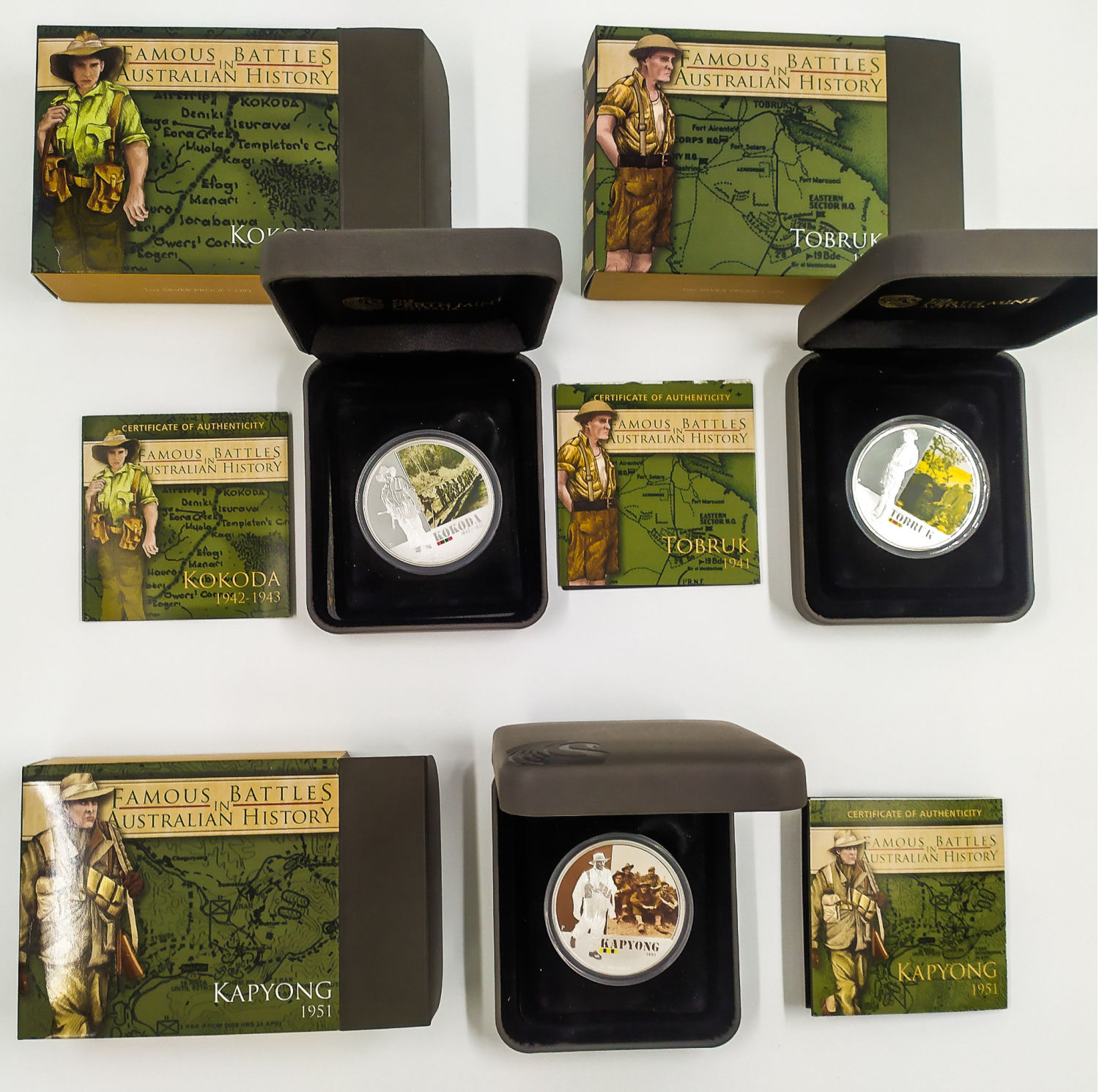Australia - Set of 3 $ 1 Coin Pure Silver Coins - Famous Continental Fights - 1 0