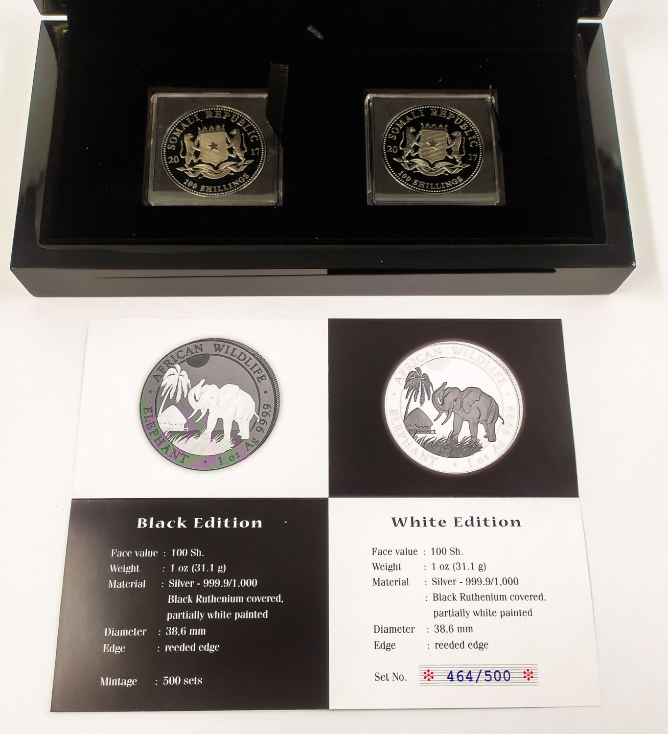 Somalia - 2 x 100 Shilling 2017 Somalia Black & White Ruthenium Edition - 2 x 1 Oz - Silver - 1 2