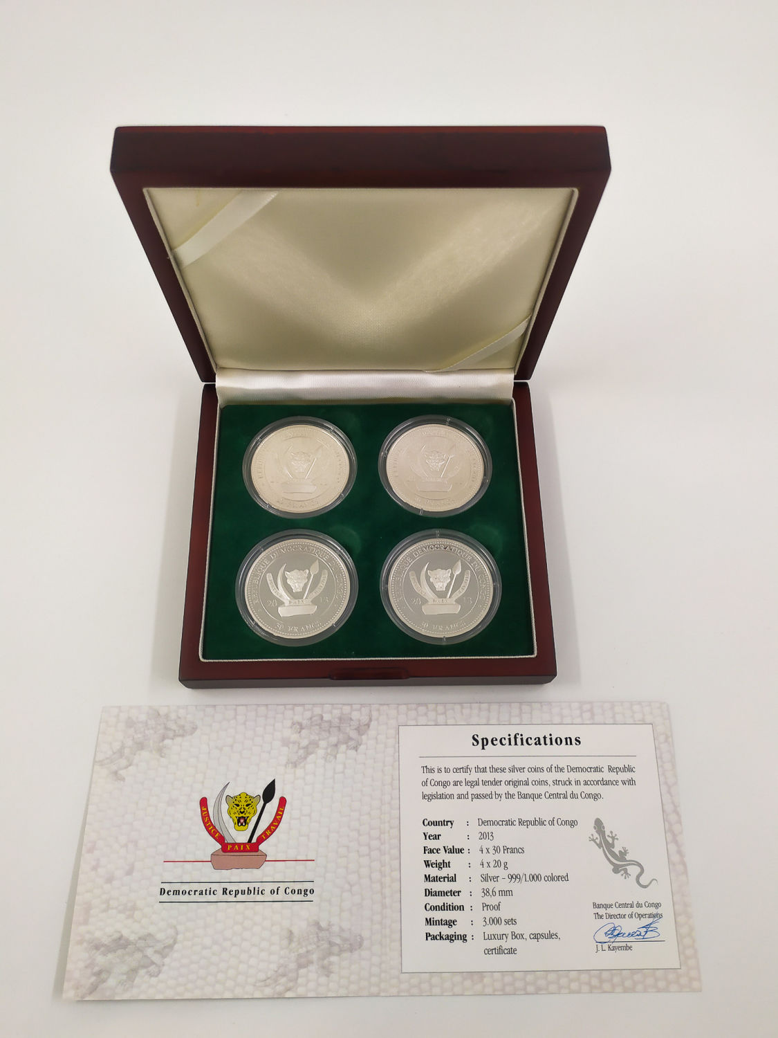 Congo - 30 Francs 2013 Magnificent Reptiles - 4x 20g .999 Silver - 1 1
