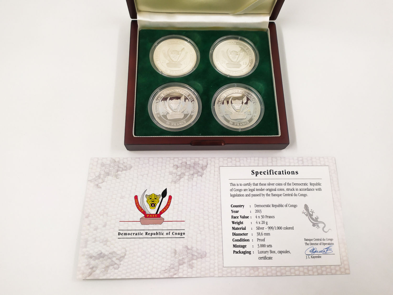 Congo - 30 Francs 2013 Magnificent Reptiles - 4x 20g .999 Silver - 1 2