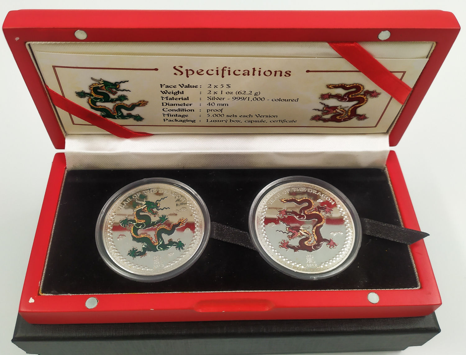 Palau - 2012, Year of the Dragon, 4 silver coins in gold plating and color - 1 2