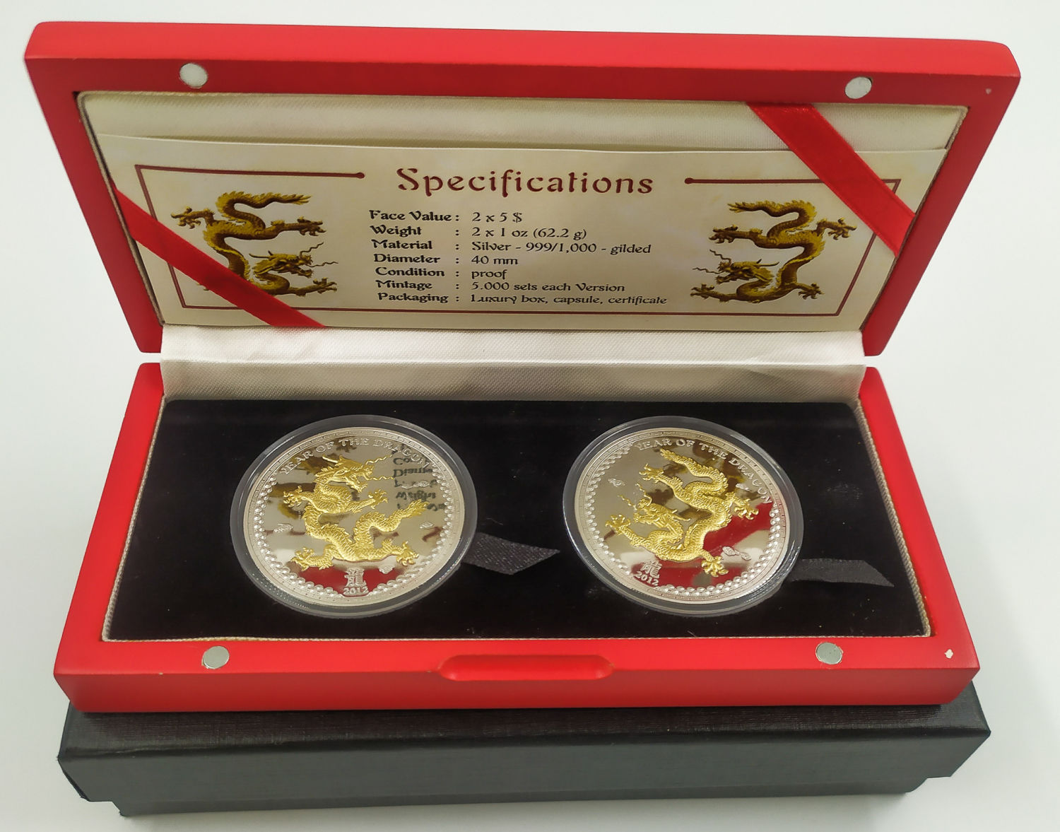 Palau - 2012, Year of the Dragon, 4 silver coins in gold plating and color - 1 1