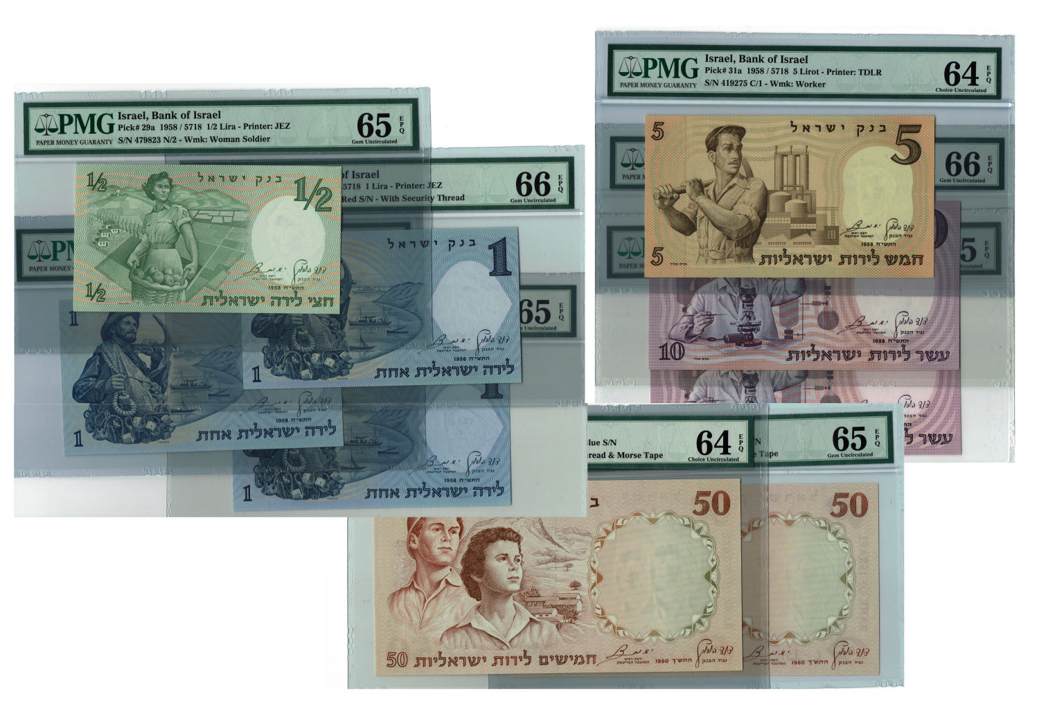 Israel - Lot of 9 Banknotes of the Representative Figures Series - 1/2, 1, 5, 10 and 50 Lirot - 1958, 1959, 1960 ... - 1 0