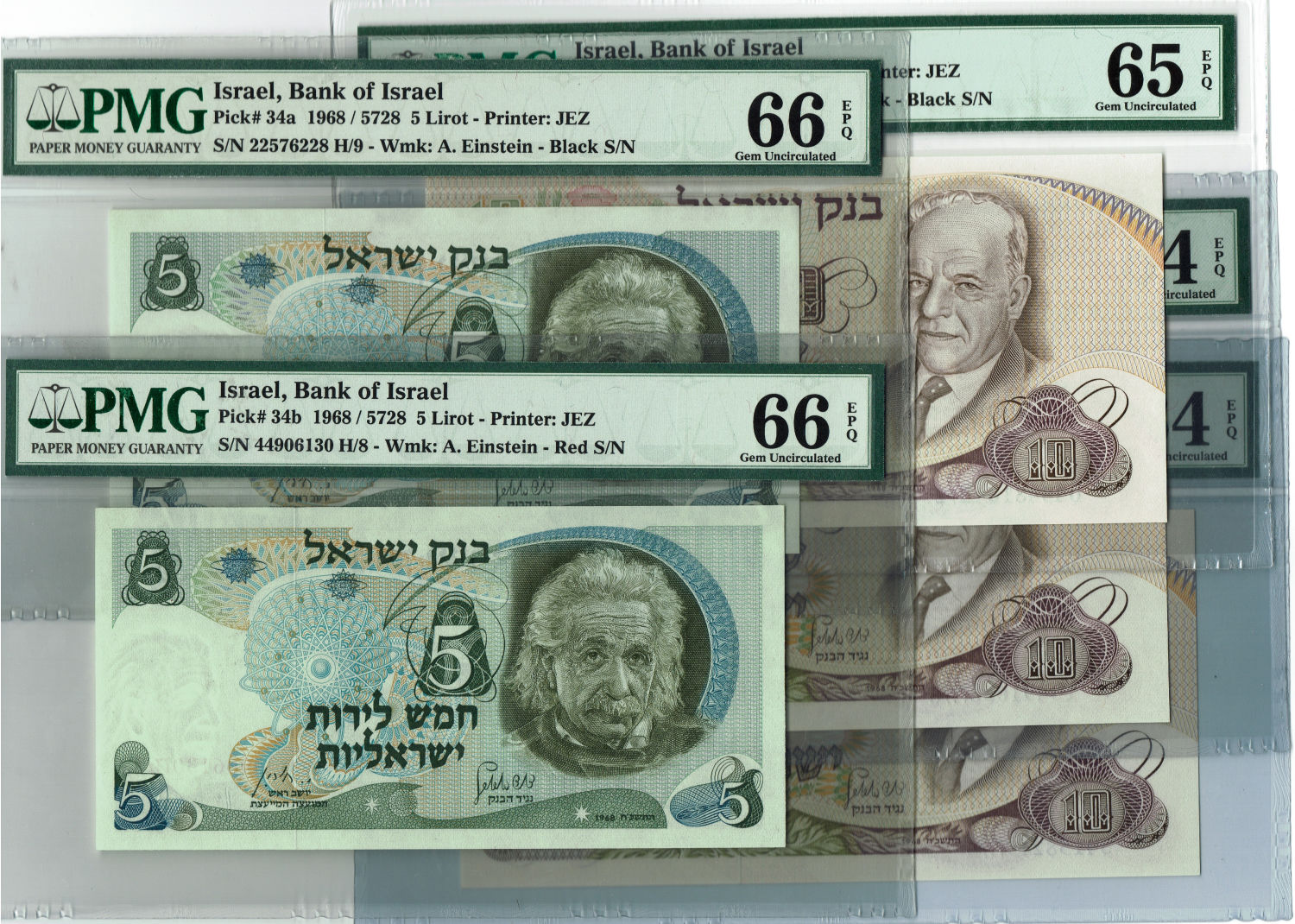 Israel - 5 and 10 Lirot 1968 - Lot of 5 diffrent graded banknotes - Notable Personalities Series - 1 0