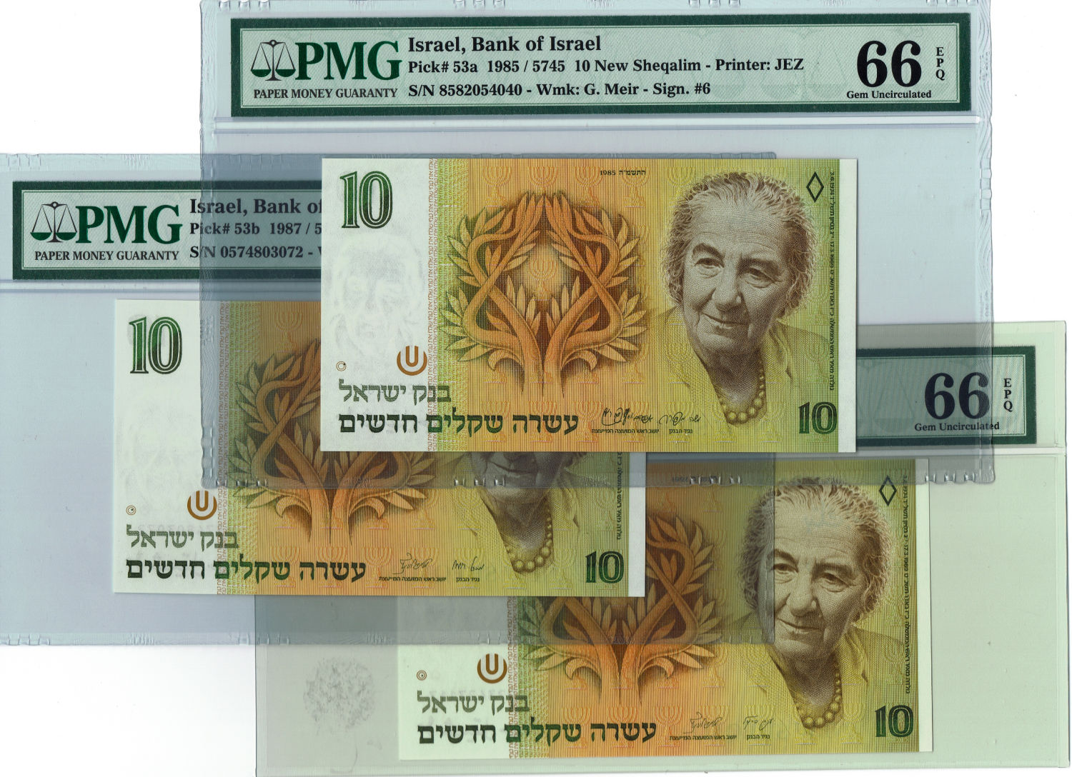 Israel - 10 Sheqalim 1985, 1987, 1992 - PMG 66 EPQ - 1 0