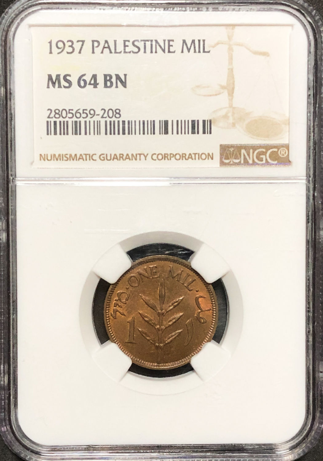 Palestine - 1 Mil 1937 - NGC MS 64 BN - 1 2