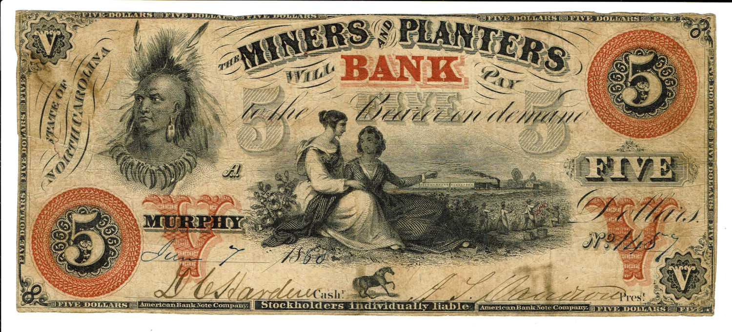USA - 5 Dollars 1860 - "Miners and planters bank" - 1 0